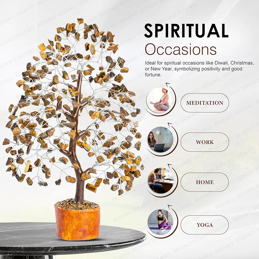 Bezavo Tiger Eye Crystal Tree Silver Wire