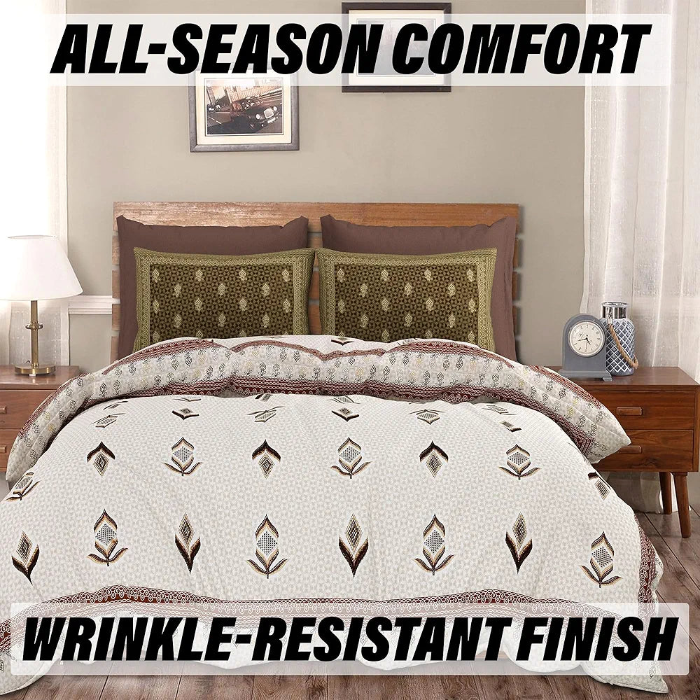 Kuber Industries Double Bedsheet with 2 Pillow Covers 186 TC Premium Cotton Embroidery Katli Flower Brown