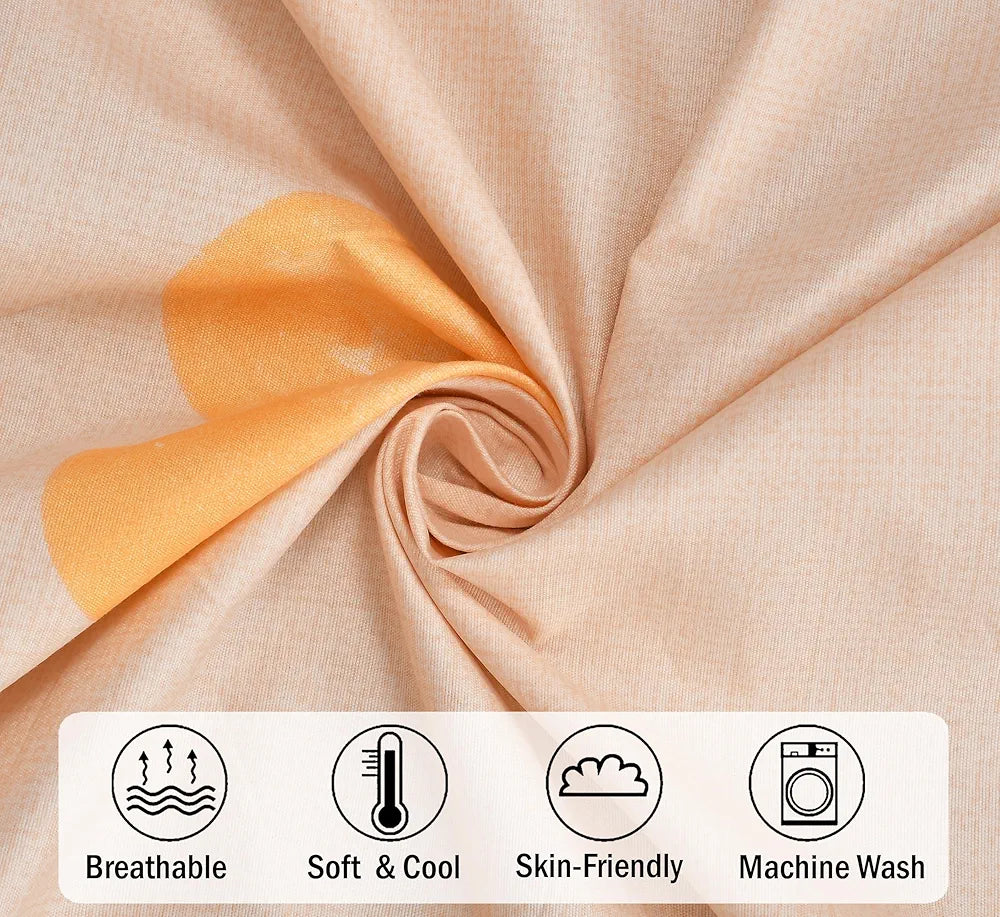 Fresh From Loom Floral Print 240 TC King Size Fitted Bedsheet Set 2 Pillow Covers Heart-Brown