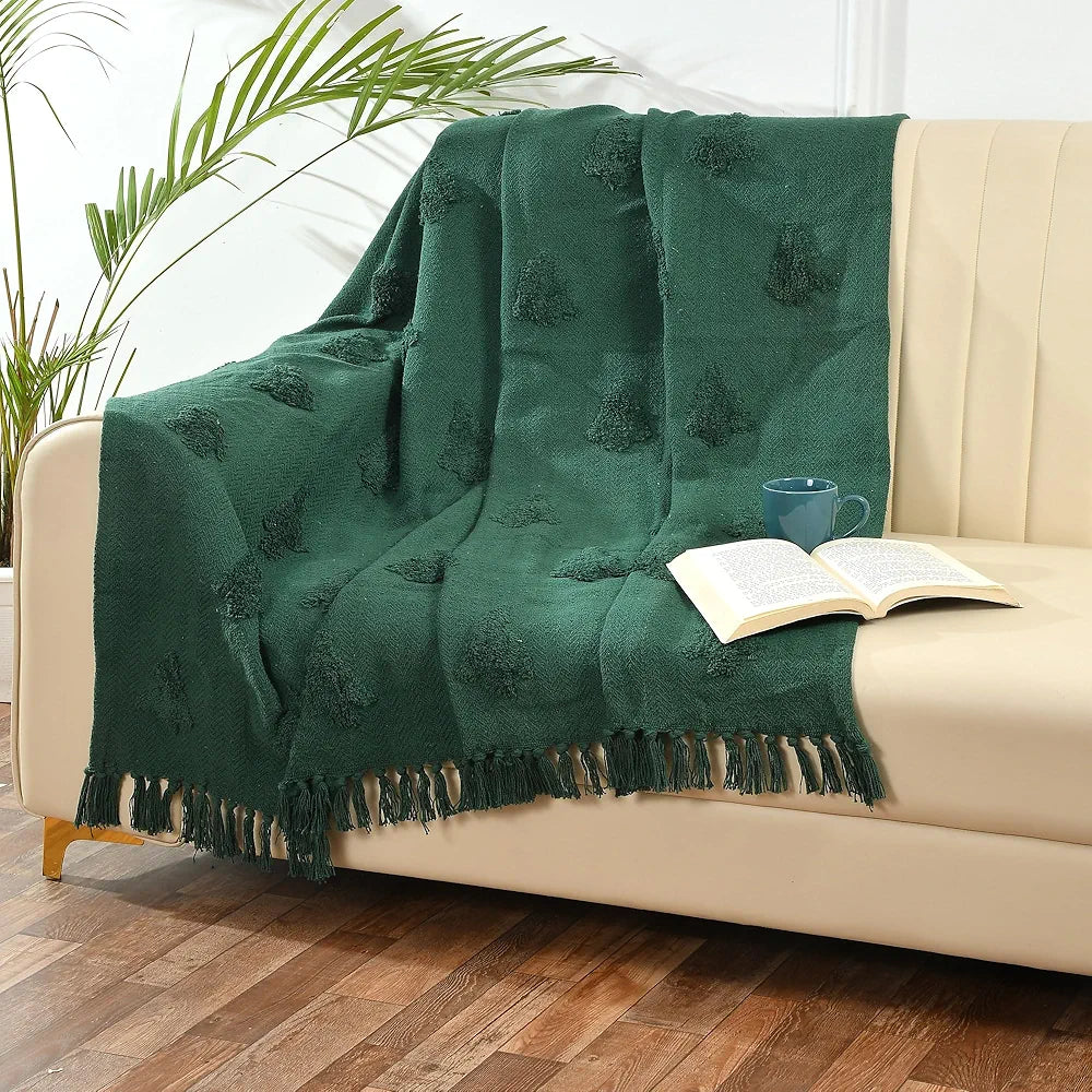 Sashaa World Green Cotton Throw Colour Dark Green