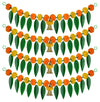 Artificial Marigold Bandanwar Pack of 4 with Mango Leaves and Bells 40 Inch Yellow and Mango