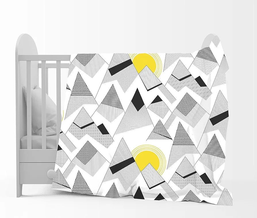 Divine Casa 120 GSM Microfiber Single Kids Dohar Soft & Lightweight Throw Blanket Geometric Triangles Pattern Colour Black & White