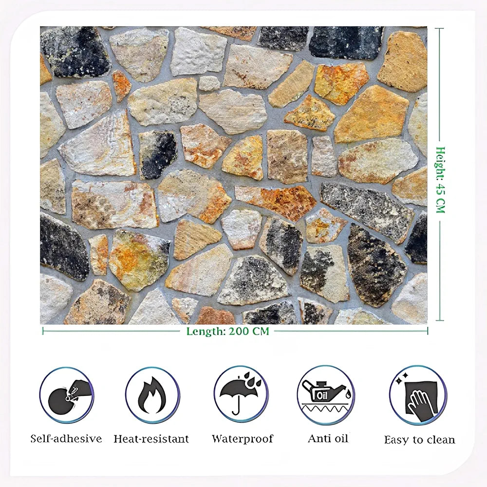 Indian Royals Multi Brick Stone Vinyl Self Adhesive Peel and Stick Home Decor Wallpaper 200 CM * 45 CM