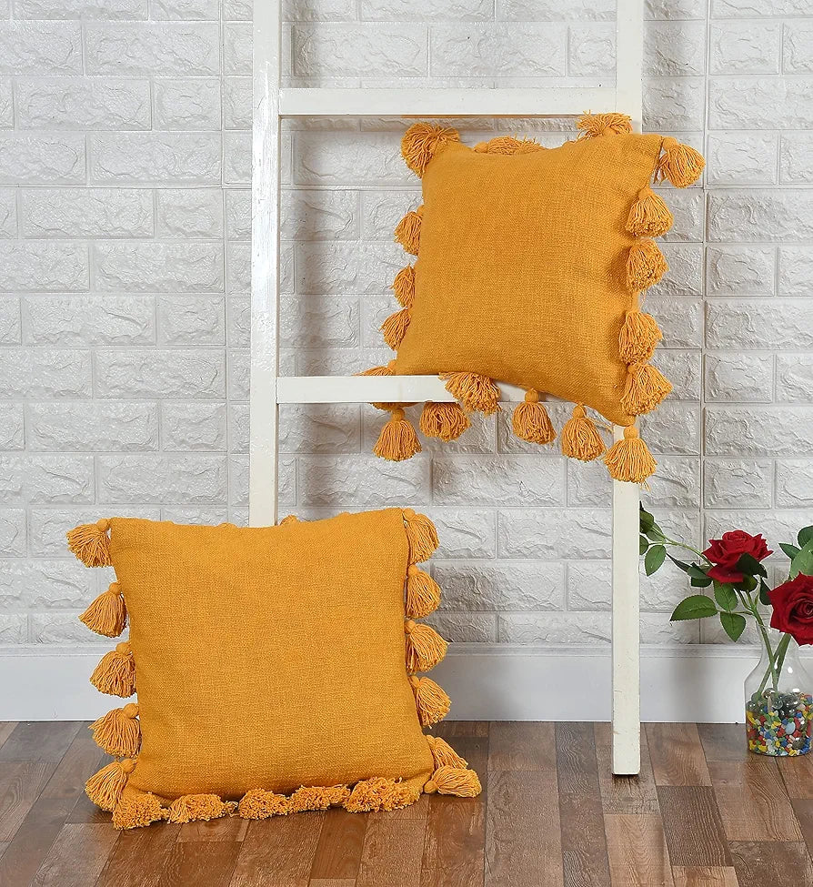 Homadorn Luxury Cotton Handmade Decorative Boho Throw Pillow Covers Colour Mustard
