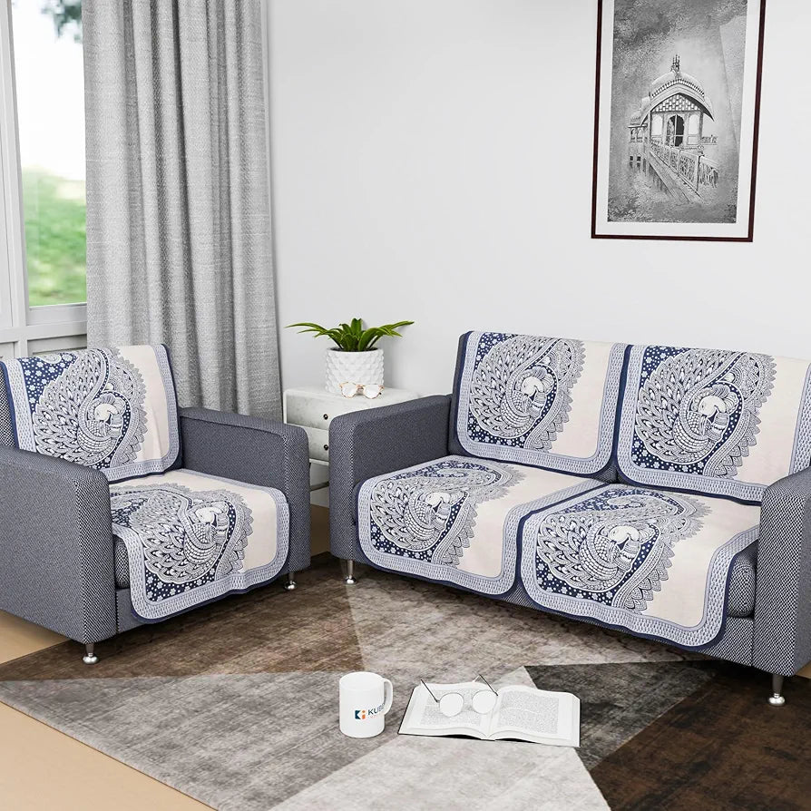 Kuber Industries Sofa Cover Net 2+1 Seater Sofa Slip Cover Set Mor Digital-837 Blue