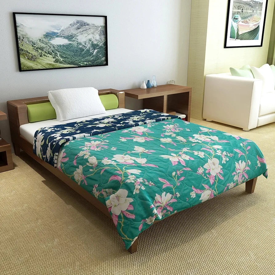 Divine Casa 120 GSM Microfiber Single Bed Comforter Soft & Lightweight Reversible AC Blanket Colour Bristol Blue