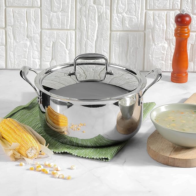 Vinod Platinum Triply Stainless Steel Saucepot With Stainless Steel Lid 4 Litres Capacity | 22 Cm Diameter | With Riveted Handles | Silver