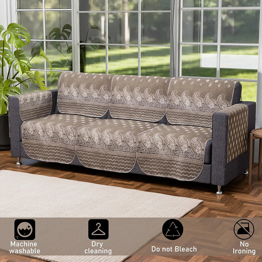 Kuber Industries Set of 16 Fully Covered Sofa Cover 5-Seater Carry Vento Mousse Colour