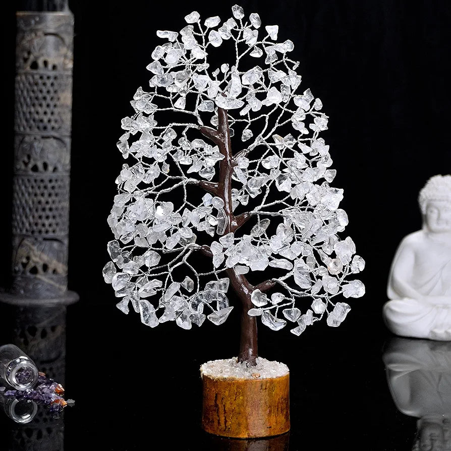 HindCraft Clear Quartz Crystal Tree Silver Wire 10-12 inch