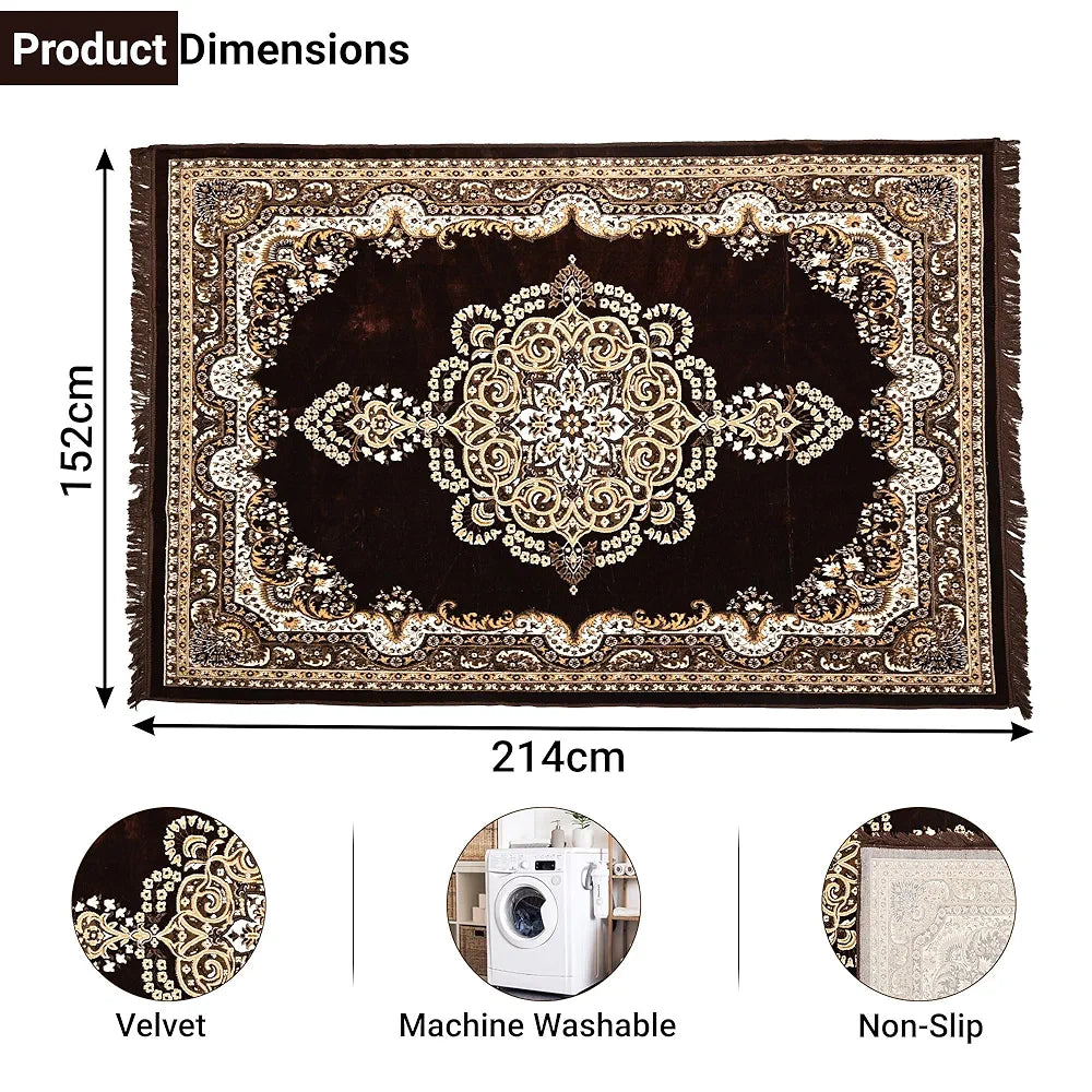 Kuber Industries 5x7 Feet Carpets for Living Room Machine Washable Bedside Floor Rugs Mat for Bedroom Floral Print Premium Cream & Brown