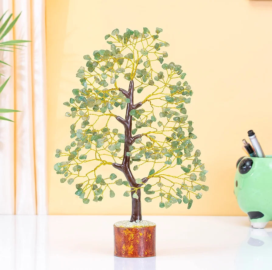 HindCraft Green Jade Crystal Tree Golden Wire 10-12 inch