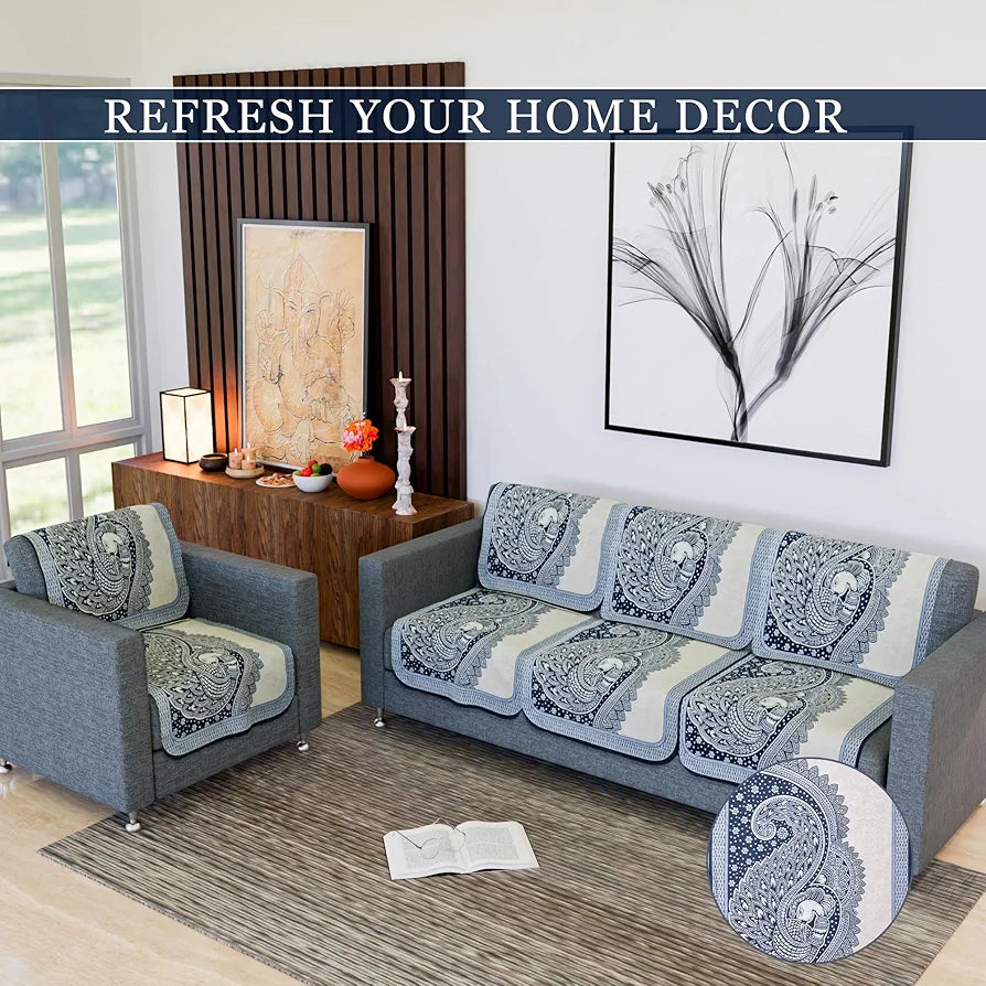 Kuber Industries Sofa Cover Net Sofa Slipcover Set 5 Seater Sofa Cover Mor Digital-837 Blue