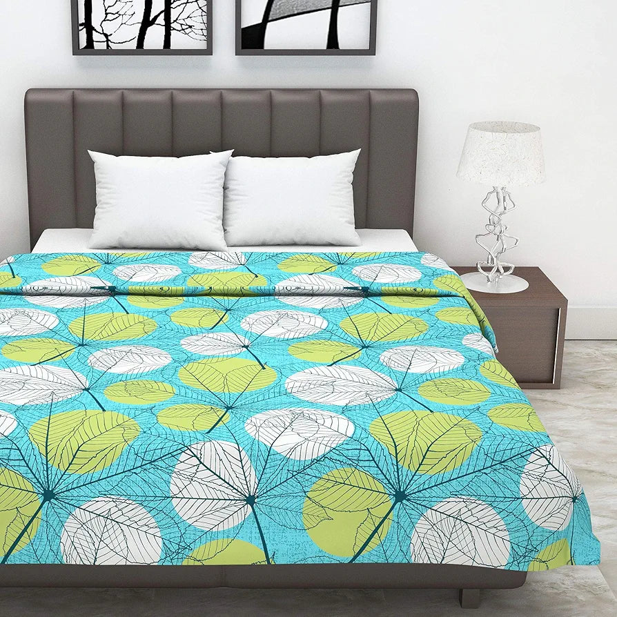 Divine Casa Glace Cotton 120 GSM Reversible Soft and Cozy Lightweight Printed Double Bed AC Dohar Blanket TC - 120 Colour Green and Turquoise Blue