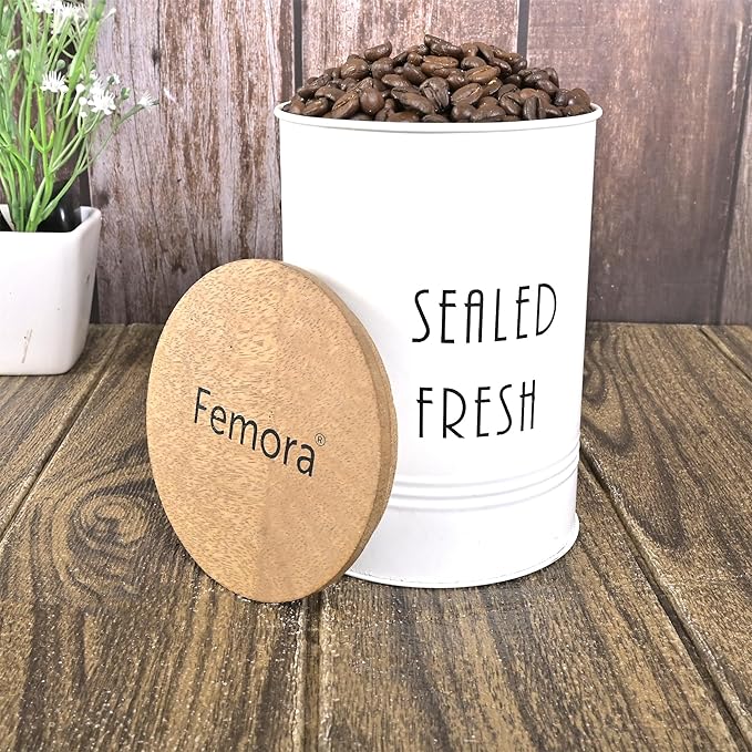 Femora Kitchen Storage Jars Tin Jar With Wooden Lid Air Tight Jar | 900 Ml | Set of 2