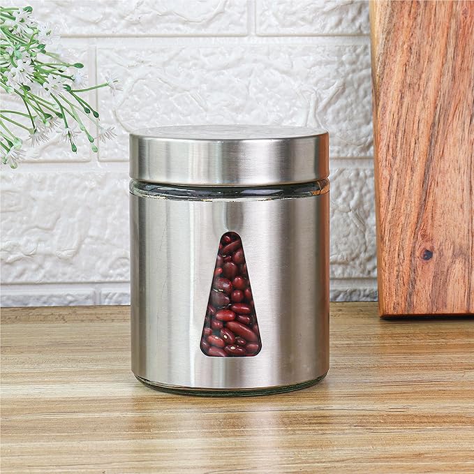 Femora Kitchen Storage Jars Steel Finish With See Through Window Jar | 700 Ml | Pack of 3