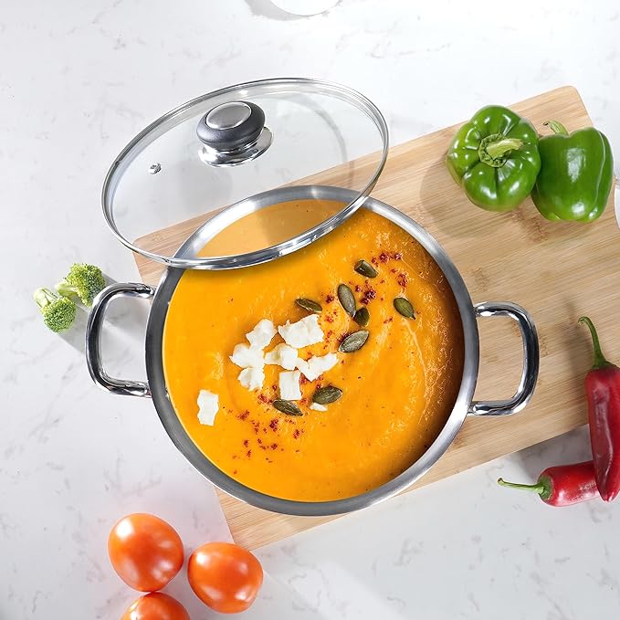 Sumeet Cook Smart TriPly Steel Aluminium Steel 3 Layers Pot Glass Lid- 3.75Ltr 22Cm Silver