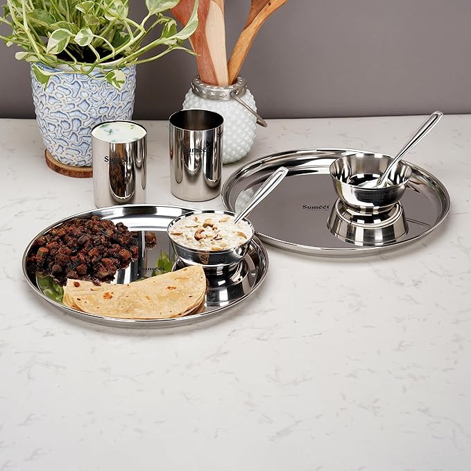 Sumeet Stainless Steel Heavy Gauge Mirror Finish Dinner Set of 8 Pcs Silver