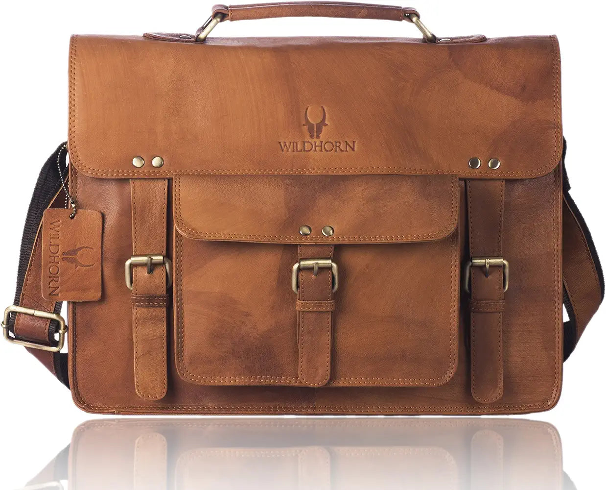 WildHorn Classic Leather 10 inch Laptop Messenger Bag for Men I Office Bags I Travel Bags I Carry Handle with Adjustable Strap I DIMENSION : L-11 inch W-4 inch H-11 inch
