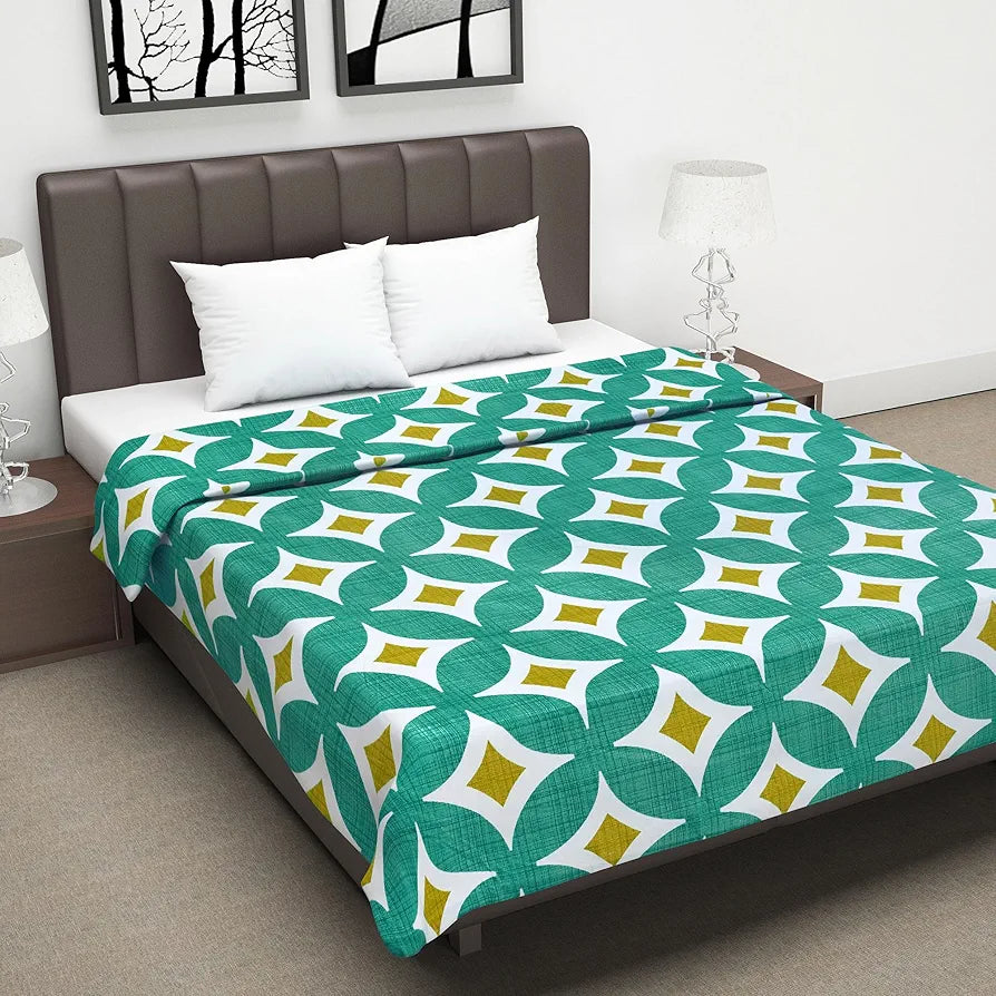 Divine Casa 120 GSM Glace Cotton Double Bed Dohar Lightweight AC Blanket Colour Turquoise Blue & Leaf Green