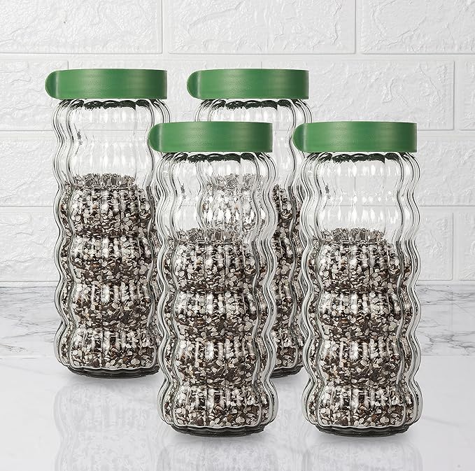Femora Kitchen Storage Jars Clear Glass With Plastic Stackable Lid Jar | 1000 Ml | Set of 4