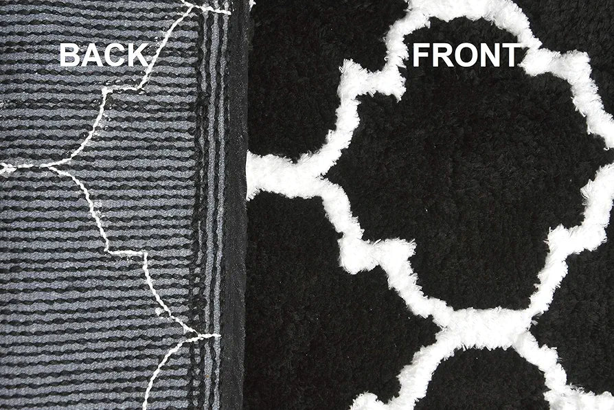 Aerohaven Glorious Super Soft Microfiber Abstract Moroccan Designer Anti Slip Bathmat Black Colour