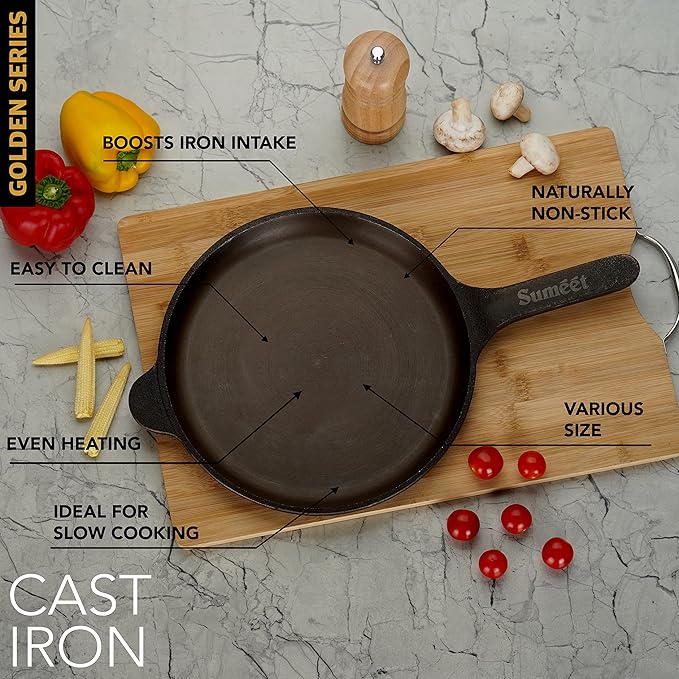 Sumeet Super Smooth Gold Series Pre Seasoned Cast Iron Shallow Fry Pan 24.5cm 1.6 kg