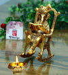 Chhariya Crafts Metal Lord Ganesh Reading Ramayana Statue Ganpati Sitting on Chair With Kuber Diya Idol- 14 Cm