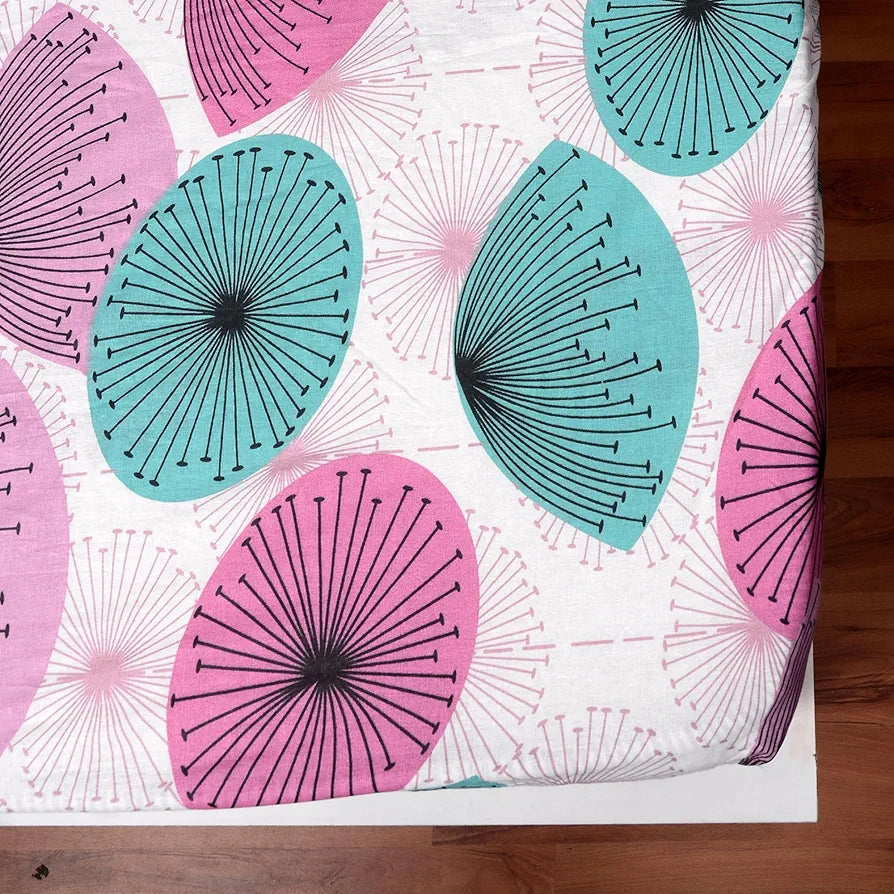 Divine Casa 144 TC 100% Cotton Floral Pink Breathable Bedsheet King Size Bed Cotton Elastic Fitted Colour Rose Pink