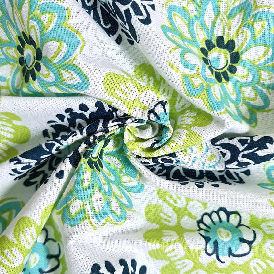 Divine Casa Double Size Bedsheet for Double Bed 144 TC Pure Cotton Queen Size with 2 Pillow Covers Floral Colour Green Blue