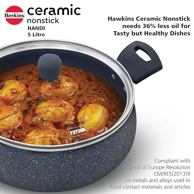 Hawkins Ceramic Nonstick Handi 5 litre Induction Biryani Pot