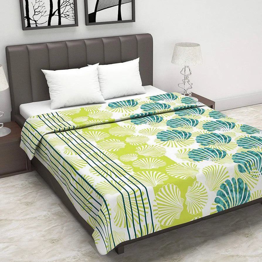 Divine Casa Glace Cotton 120 GSM Reversible Lightweight Printed Double Bed AC Dohar Blanket Quilt Colour Lime Green and Brown TC - 120