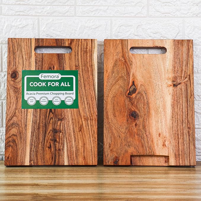 Femora Vegetable Acacia Wood Chopping Board Anti Bacterial Seasoned With Organic Mineral Oil Rectangular Shape | 34.20 X 24 Cm