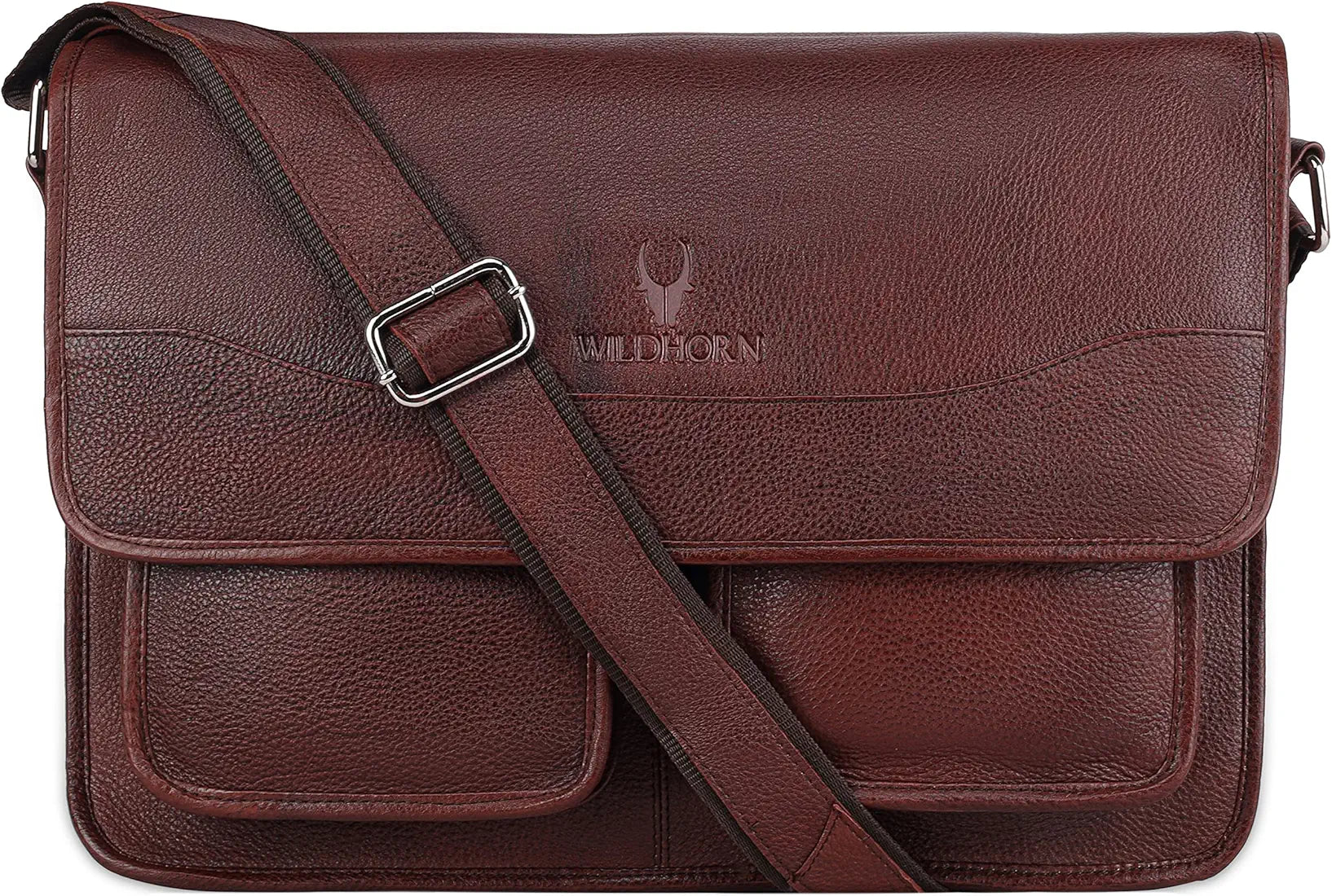 WildHorn Urban Edge100% Leather Laptop Messenger Maroon Men's Bag 