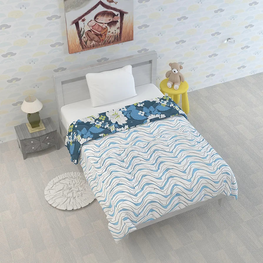 Divine Casa 120 GSM Microfiber Reversible Kids Single Bed Comforter Ultra-Soft Toddler Blanket Colour Celestial Blue