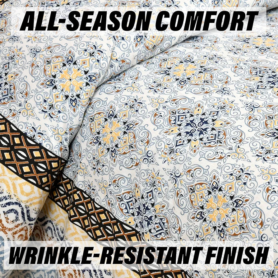 Kuber Industries Double Bedsheet with 2 Pillow Covers 160 TC Premium Cotton Dezier Carpet Print Blue