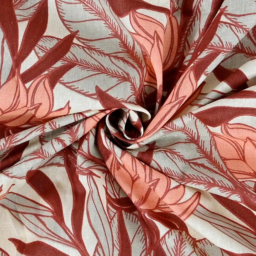 Divine Casa 144 TC 100% Pure Cotton Double Bed Bedsheet with 2 Pillow Covers Tropical Floral Colour Coral Peach