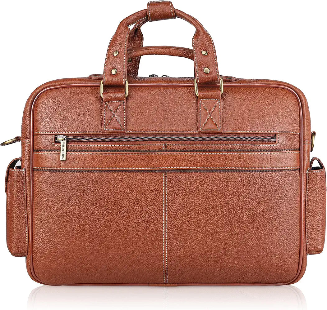 WildHorn Leather Laptop Bag for Men/Office Bag for Men | Fits Upto 15.6 Inch Laptop/MacBook | Laptop Messenger Bag/Leather Bag for Men I Dimension : L-16 inch W-4 inch H-13 inch