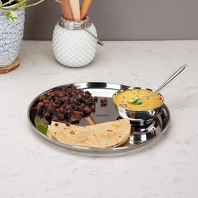 Sumeet Stainless Steel Heavy Gauge Mirror Finish Dinner set of 9 Pcs  Silver