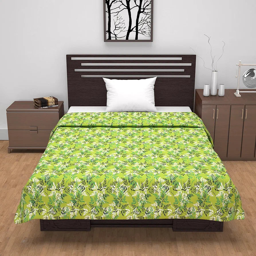 Divine Casa Floret 100% Cotton Single Dohar 120 GSM Soft & Lightweight Throw Blanket Colour Leaf Green