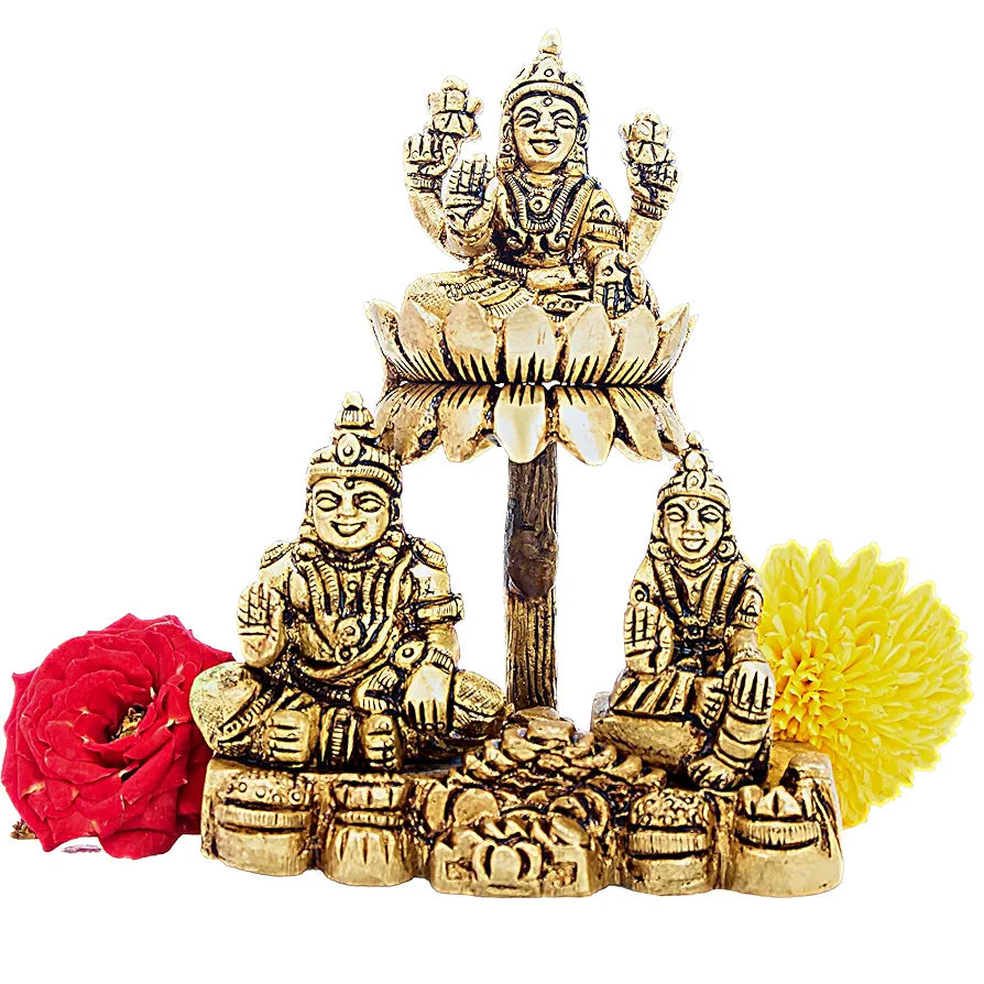 anciently Lakshmi Kubera Statue | Lakshmi Kuberar Idol Brass | Kuber Laxmi Murti Statue, Brass, 5 Inches Height, Gold Colour, 1 Piece