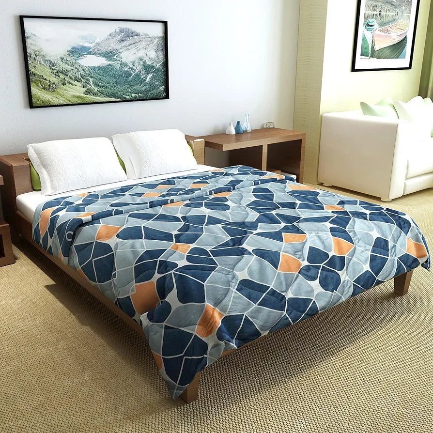 Divine Casa Microfiber 150 GSM Reversible Double Bed Comforter Ultra Soft & Lightweight Blanket Colour Blue-Grey and Orange