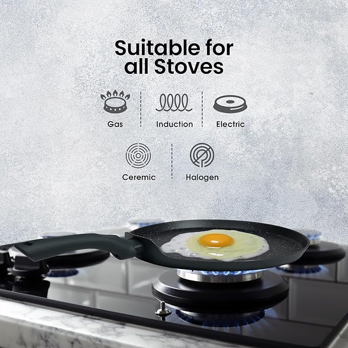 Solara Granite Dosa Tawa Non Stick Pan 28cm, Dosa Tawa Induction Base & Gas Compatible With Soft-touch Handles | Black