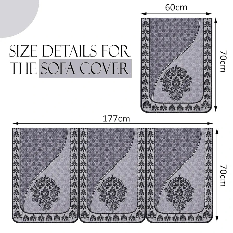 Kuber Industries Set of 10 Net Anti-Skid Sofa Cover 5-Seater Floral Print Black & Grey