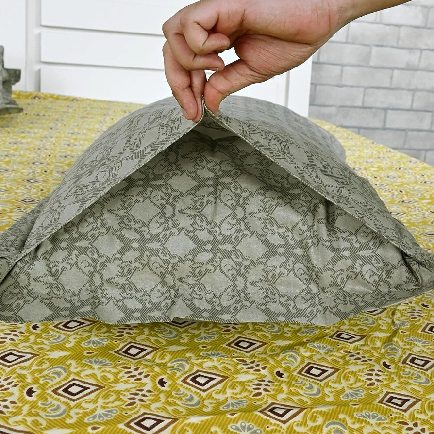 Divine Casa 144 TC 100% Pure Cotton Double Bedsheet with 2 Pillow Covers Ikat Diamond Print Colour Mustard Yellow