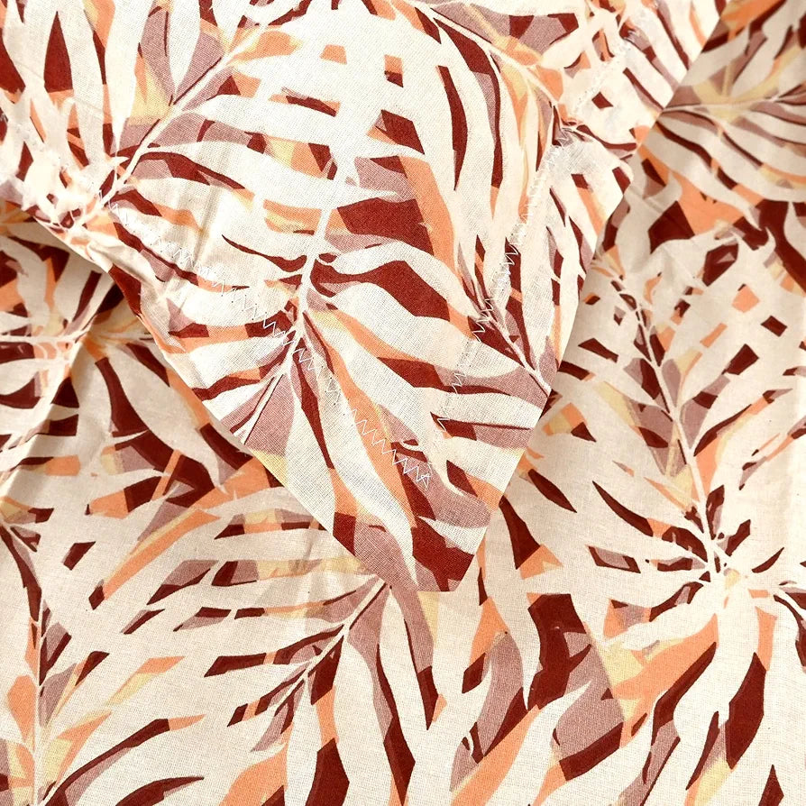 Divine Casa 144 TC 100% Pure Cotton Single Size Bedsheet with 1 Pillow Cover Tropical Leaf Colour Cream Brown