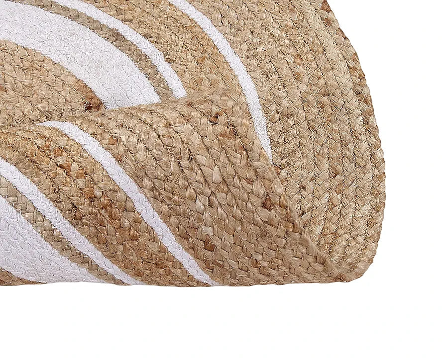 Sashaa World Indian Handmade Braided Jute Round Rugs for Home Décor Colour Beige white