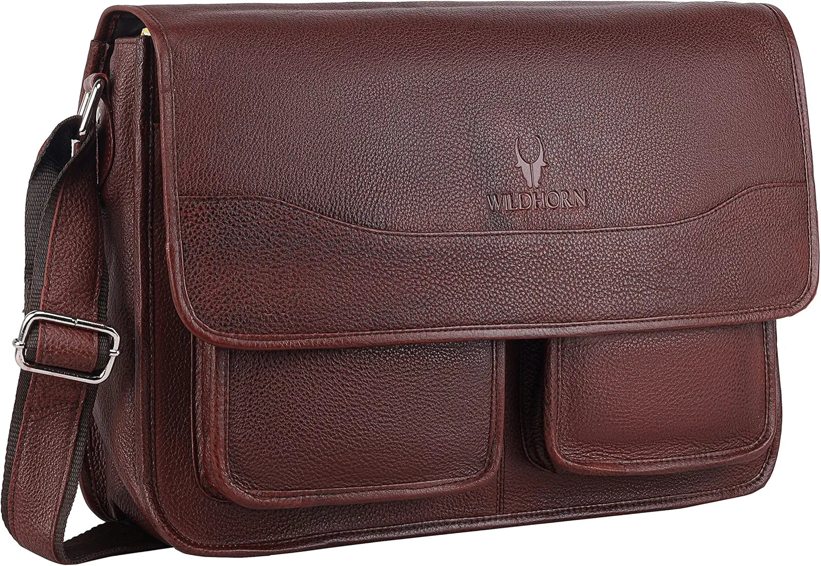 WildHorn Urban Edge100% Leather Laptop Messenger Maroon Men's Bag 