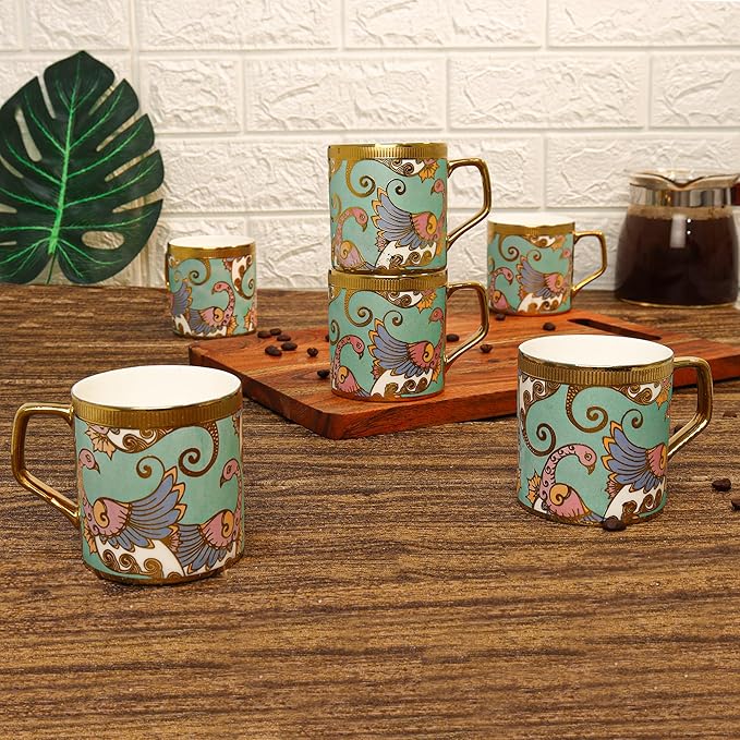 Femora Bone China Gold Tea Cup | Dancing Peahens | 180 Ml