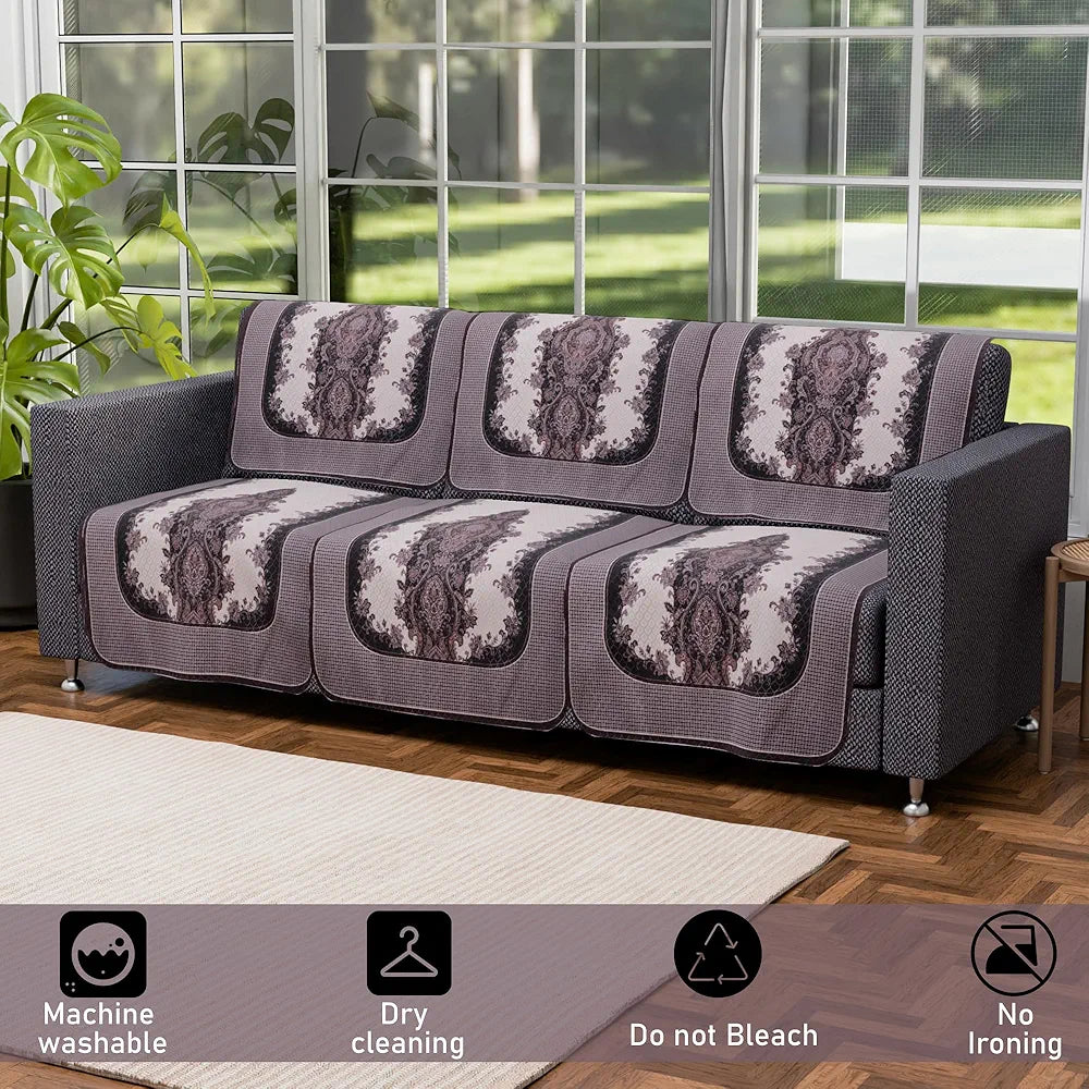 Kuber Industries 5 Seater Sofa Set Cover Net Design Sofa Slipcover Cream & Black