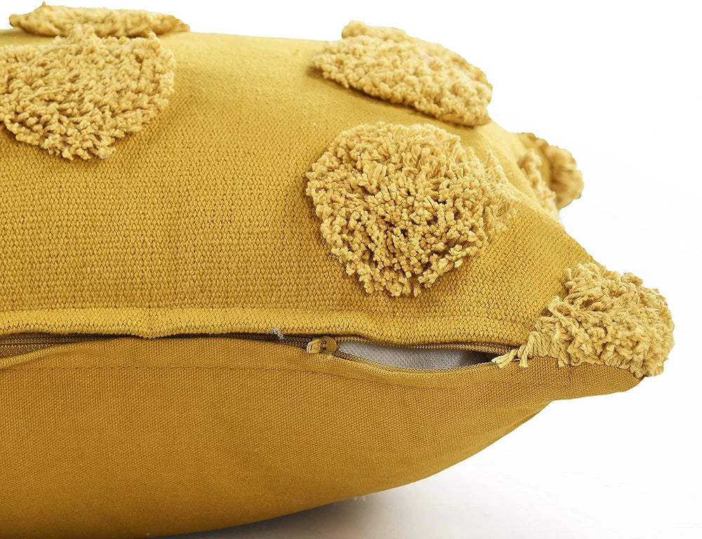 Sashaa World Cotton Tufted Dots Cushion Cover Colour Mustard (Pack of 2)